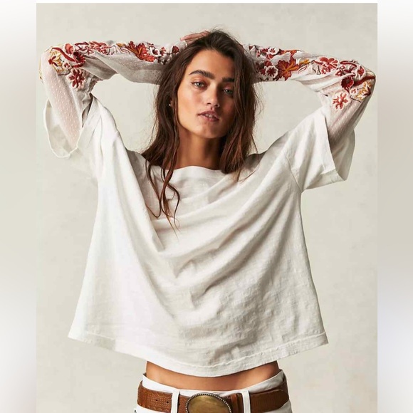 Free People Tops - NWOT FREE PEOPLE Tofu Gardner Embroidered Twofer Tee SOLD OUT SZ: M
